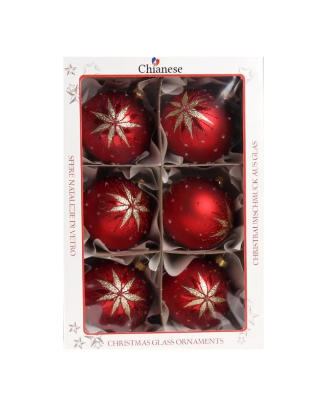 1Pz Pallina Di Vetro Decorata A Mano Rosso Opaco 80Mm