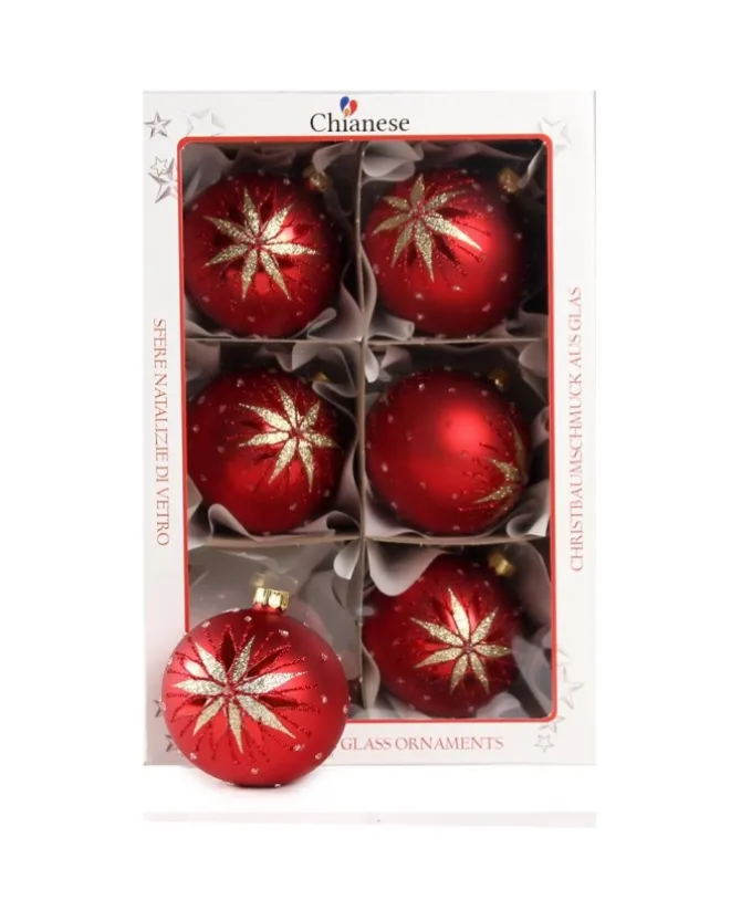 1Pz Pallina Di Vetro Decorata A Mano Rosso Opaco 80Mm