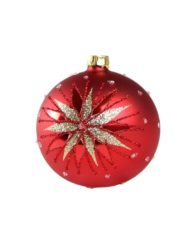 1Pz Pallina Di Vetro Decorata A Mano Rosso Opaco 80Mm