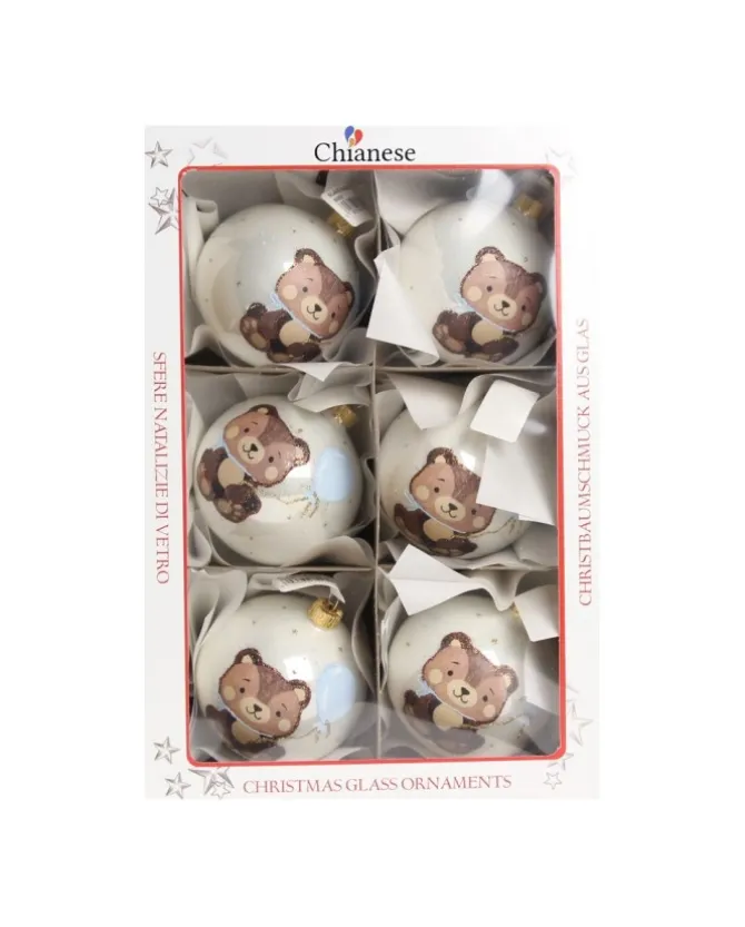 1Pz Pallina Di Vetro Decorata A Mano Bianco Lucido 80Mm