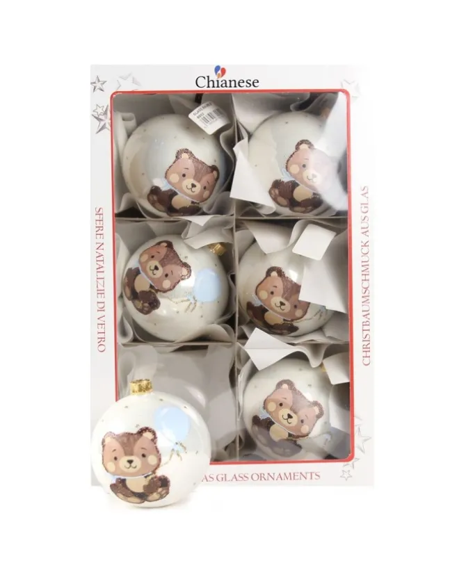 1Pz Pallina Di Vetro Decorata A Mano Bianco Lucido 80Mm