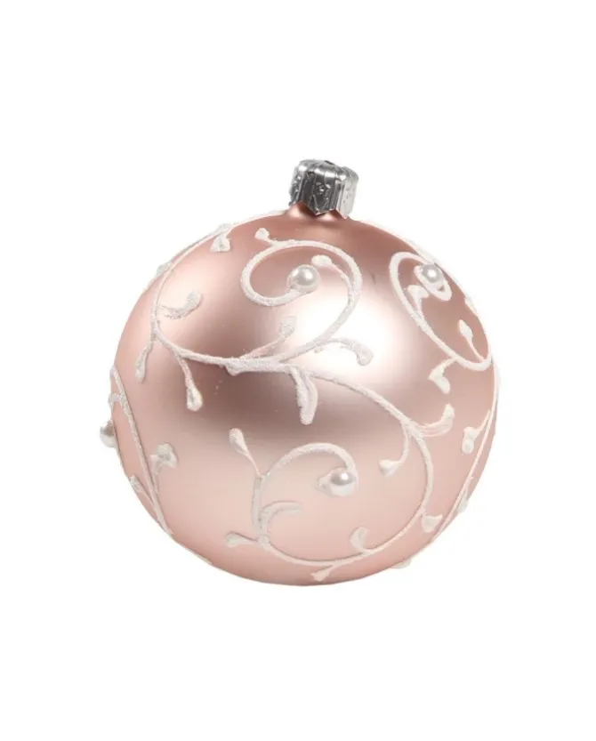 1Pz Pallina Di Vetro Decorata A Mano Rosa Opaco 80Mm