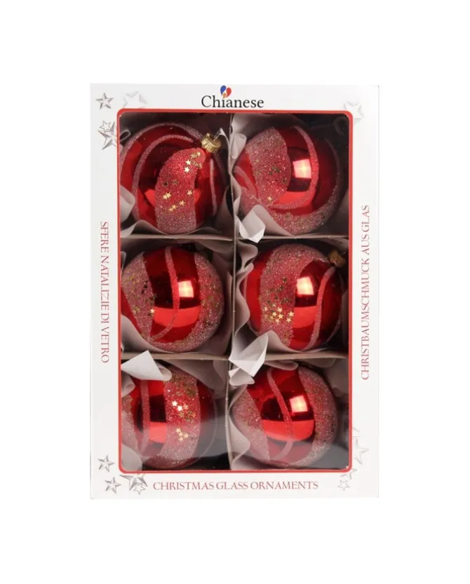 1Pz Pallina Di Vetro Decorata A Mano Rosso Lucido 80Mm