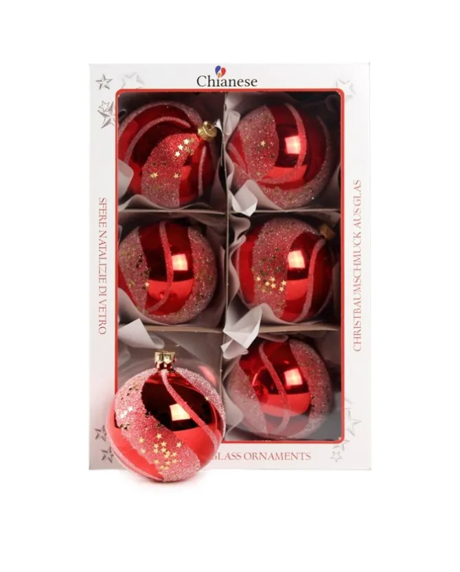 1Pz Pallina Di Vetro Decorata A Mano Rosso Lucido 80Mm