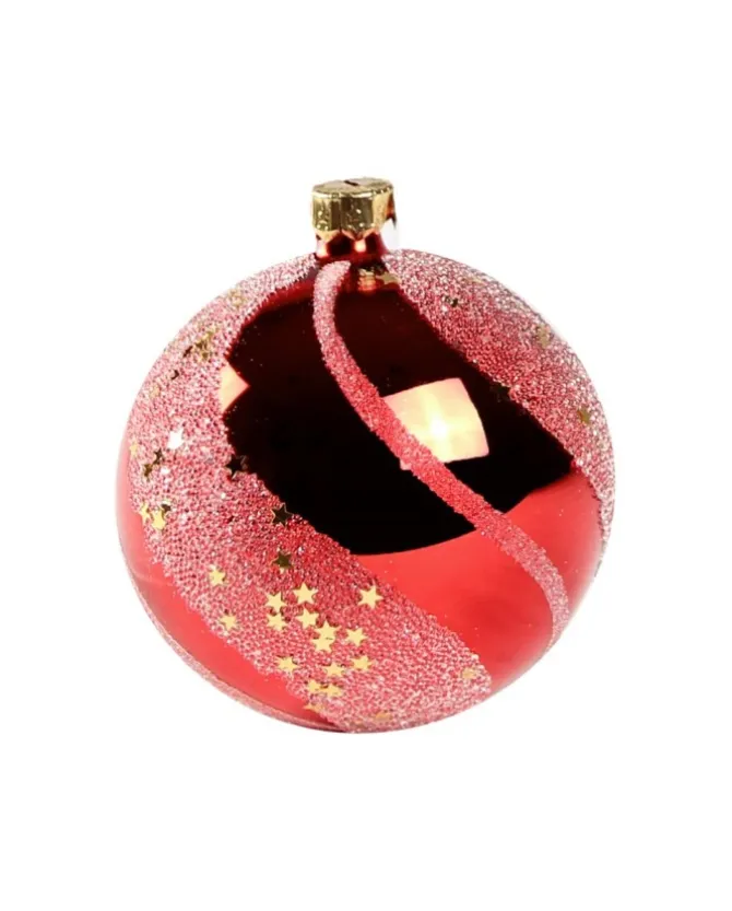 1Pz Pallina Di Vetro Decorata A Mano Rosso Lucido 80Mm