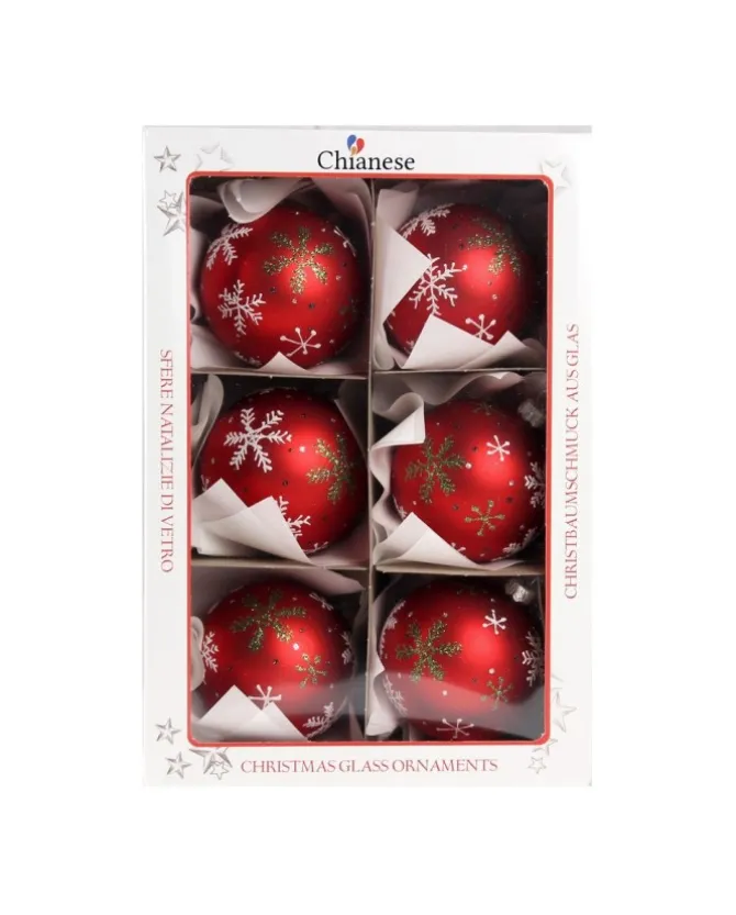 1Pz Pallina Di Vetro Decorata A Mano Rosso Opaco 80Mm