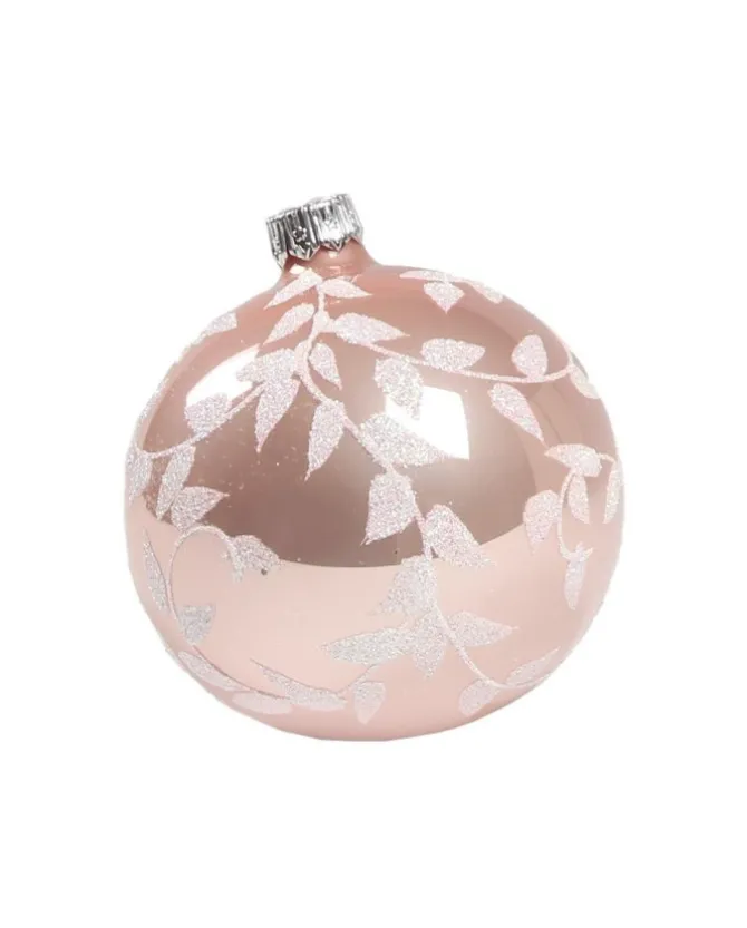 1Pz Pallina Di Vetro Decorata A Mano Rosa Lucido 80Mm