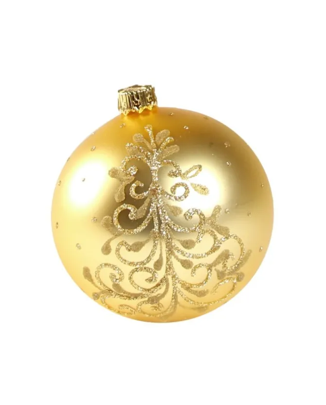 1Pz Pallina Di Vetro Decorata A Mano Oro Opaco 80Mm