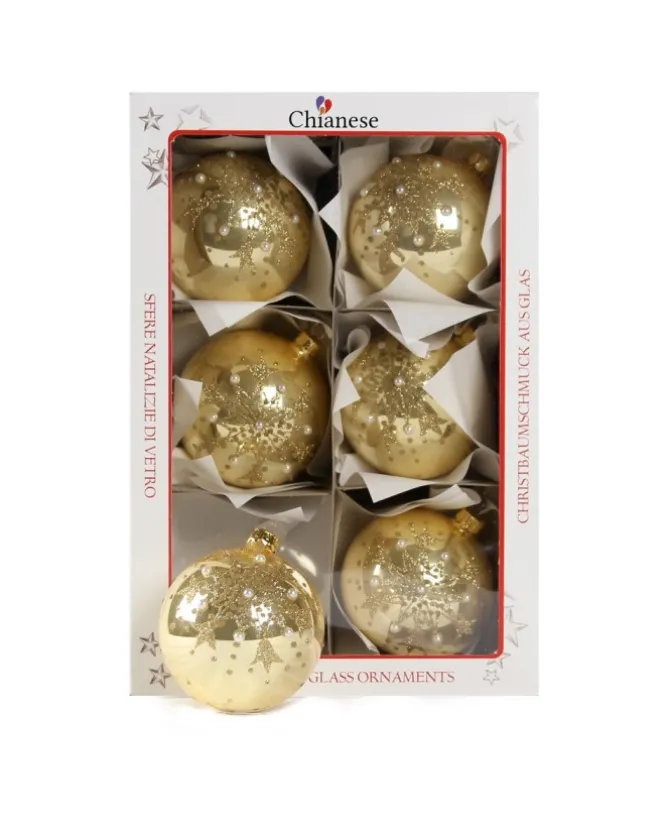 1Pz Pallina Di Vetro Decorata A Mano Oro Lucido 80Mm