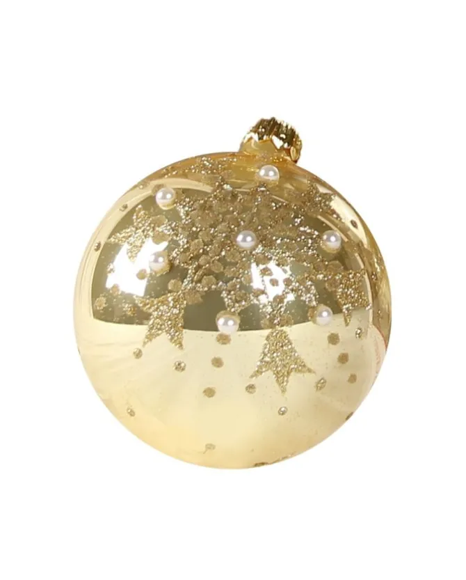 1Pz Pallina Di Vetro Decorata A Mano Oro Lucido 80Mm