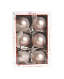 1Pz Pallina Di Vetro Decorata A Mano Rosa Opaco 80Mm