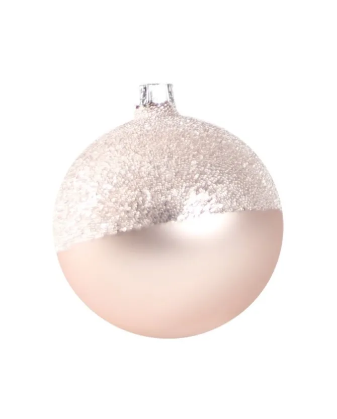 1Pz Pallina Di Vetro Decorata A Mano Rosa Opaco 80Mm