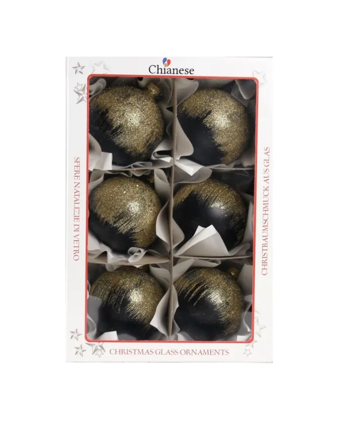 1Pz Pallina Di Vetro Decorata A Mano Nero Opaco 80Mm