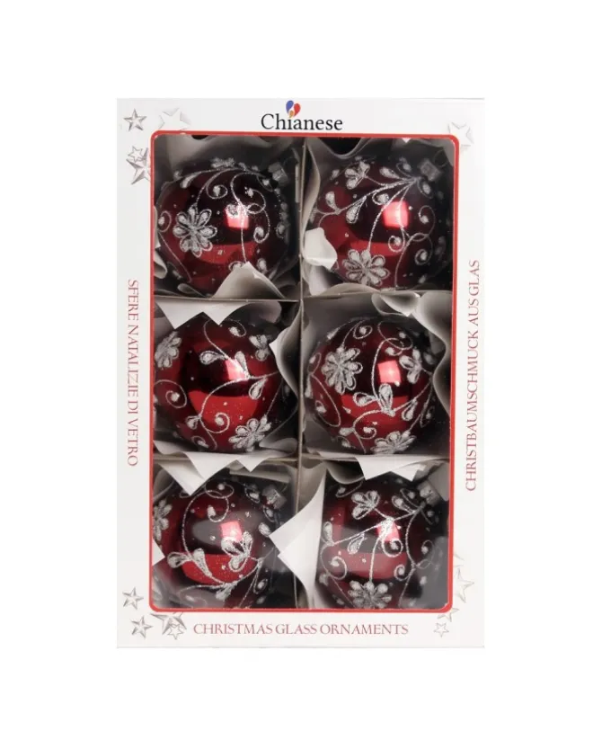 1Pz Pallina Di Vetro Decorata A Mano Rosso Lucido 80Mm