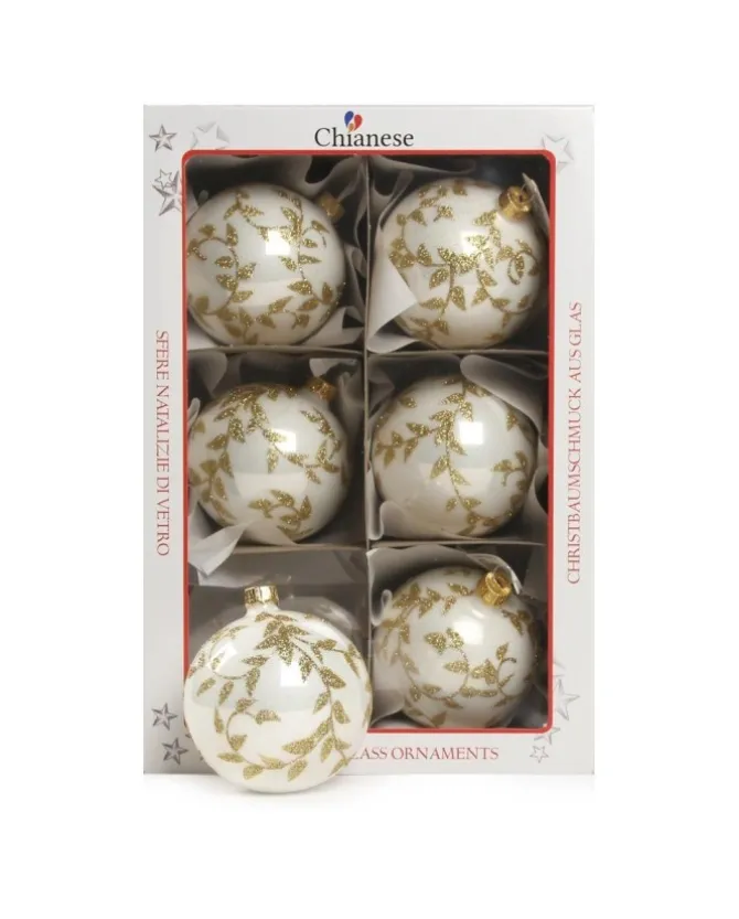 1Pz Pallina Di Vetro Decorata A Mano Bianco Lucido 80Mm