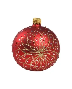 1Pz Pallina Di Vetro Decorata Rosso Opaco 80Mm