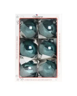 1Pz Pallina Di Vetro Decorata A Mano Azzurro Lucido 80Mm