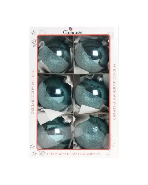1Pz Pallina Di Vetro Decorata A Mano Azzurro Lucido 80Mm