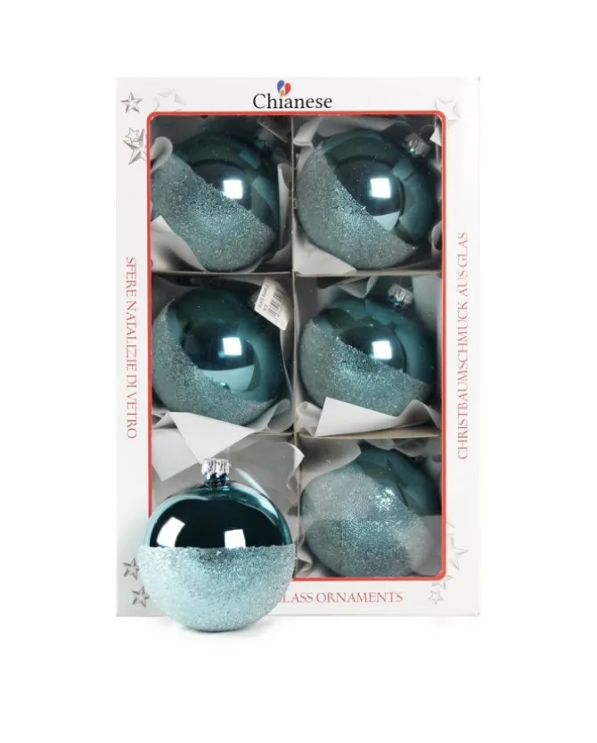 1Pz Pallina Di Vetro Decorata A Mano Azzurro Lucido 80Mm