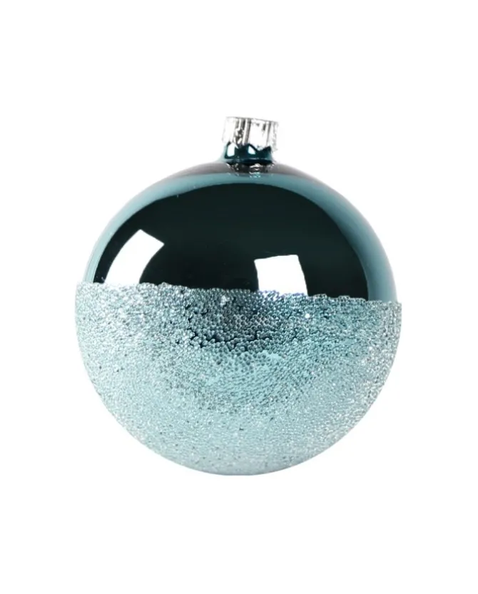 1Pz Pallina Di Vetro Decorata A Mano Azzurro Lucido 80Mm