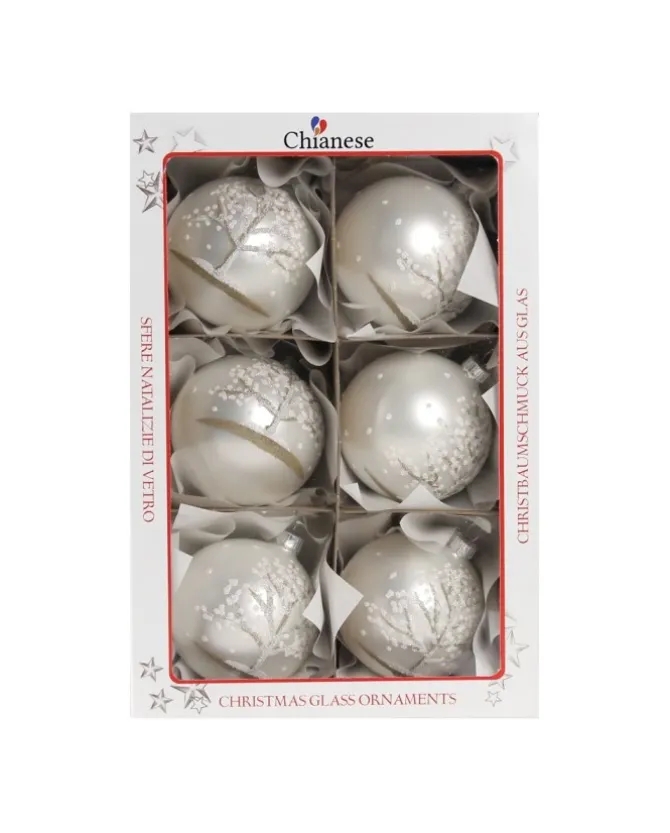 1Pz Pallina Di Vetro Decorata A Mano Bianco Opaco 80Mm