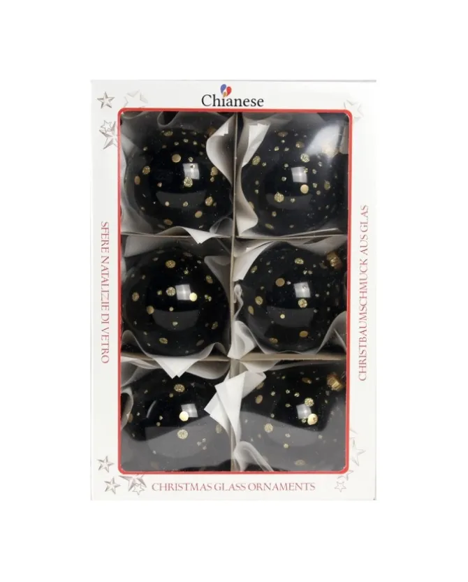 1Pz Pallina Di Vetro Decorata A Mano Nero Lucido 80Mm