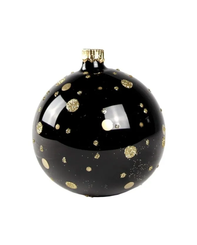 1Pz Pallina Di Vetro Decorata A Mano Nero Lucido 80Mm