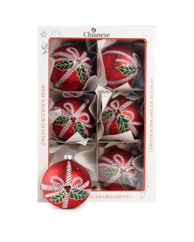 1Pz Pallina Di Vetro Decorata A Mano Rosso Opaco 80Mm