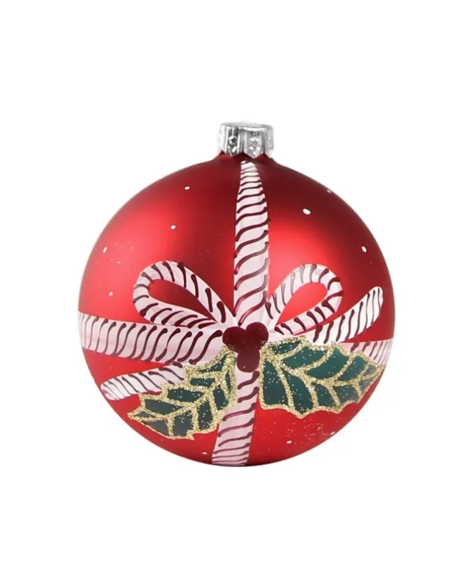 1Pz Pallina Di Vetro Decorata A Mano Rosso Opaco 80Mm