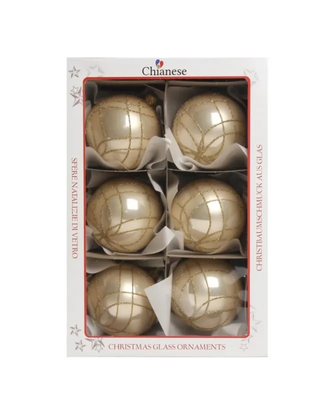 1Pz Pallina Di Vetro Decorata A Mano Champagne Lucido 80Mm