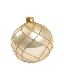 1Pz Pallina Di Vetro Decorata A Mano Champagne Lucido 80Mm