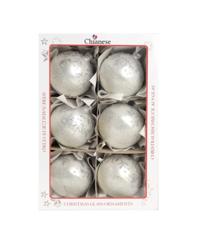 1Pz Pallina Di Vetro Decorata A Mano Bianco Opaco 80Mm