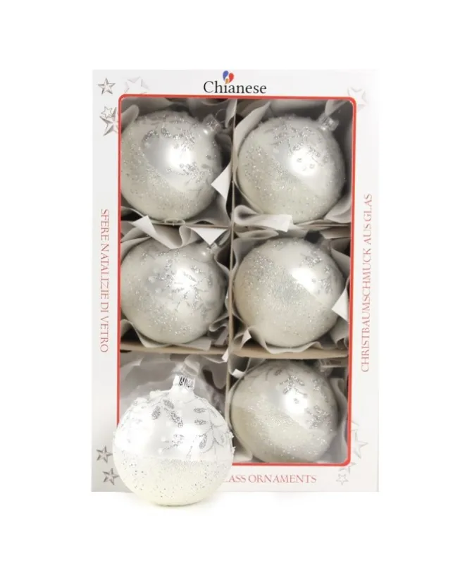 1Pz Pallina Di Vetro Decorata A Mano Bianco Opaco 80Mm