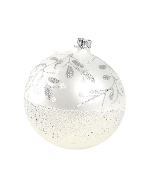 1Pz Pallina Di Vetro Decorata A Mano Bianco Opaco 80Mm