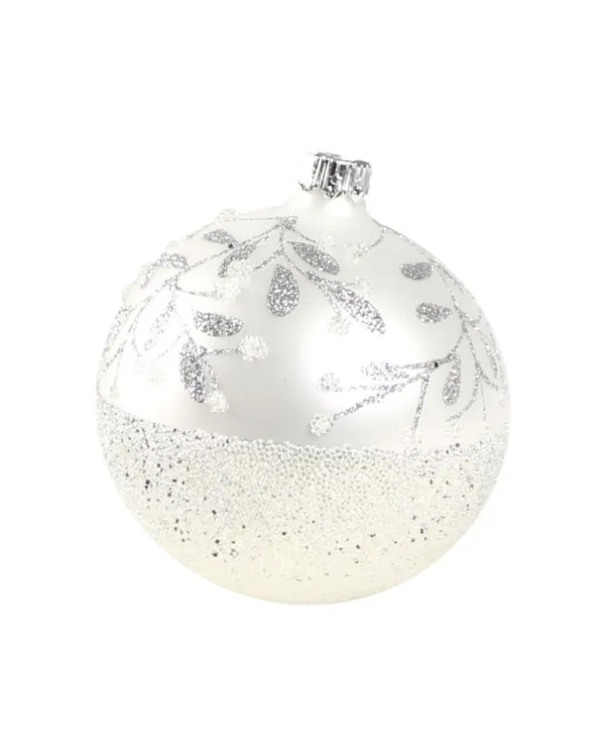 1Pz Pallina Di Vetro Decorata A Mano Bianco Opaco 80Mm