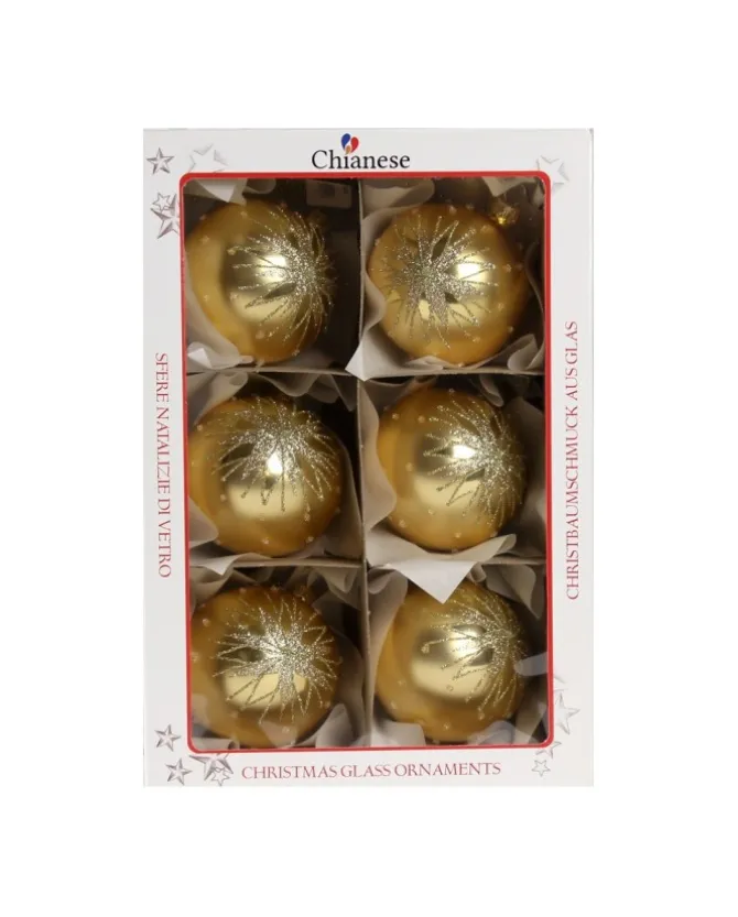 1Pz Pallina Di Vetro Decorata A Mano Oro Opaco 80Mm