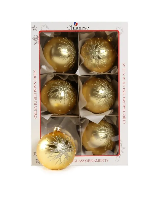 1Pz Pallina Di Vetro Decorata A Mano Oro Opaco 80Mm