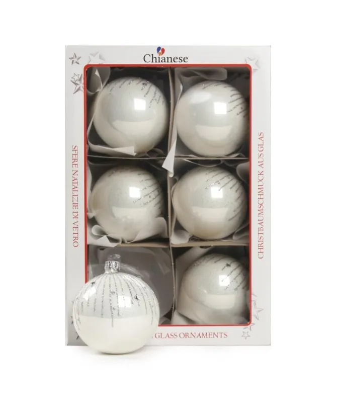 1Pz Pallina Di Vetro Decorata A Mano Bianco Lucido 80Mm