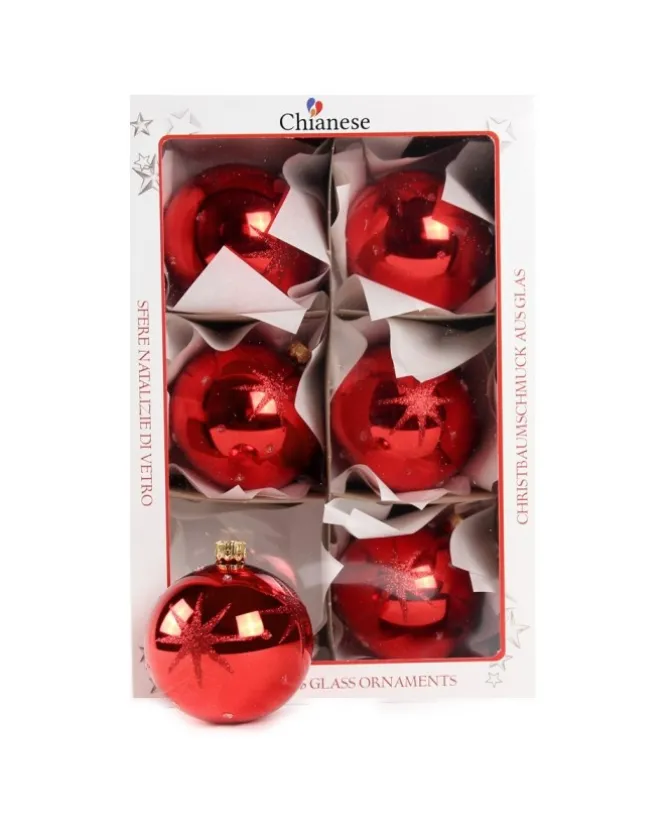 1Pz Pallina Di Vetro Decorata A Mano Rosso Lucido 80Mm