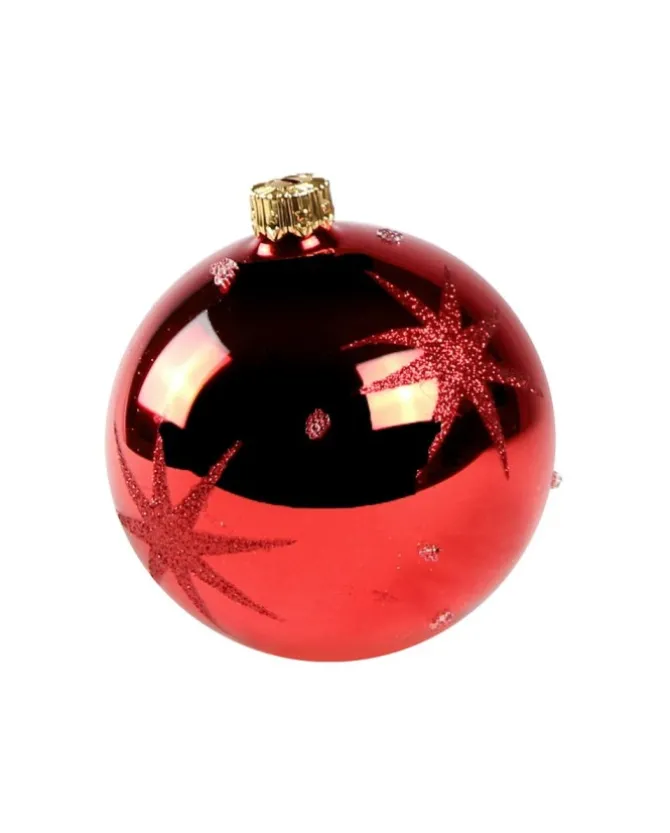 1Pz Pallina Di Vetro Decorata A Mano Rosso Lucido 80Mm