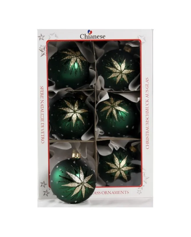 1Pz Pallina Di Vetro Decorata A Mano Verde Opaco 80Mm