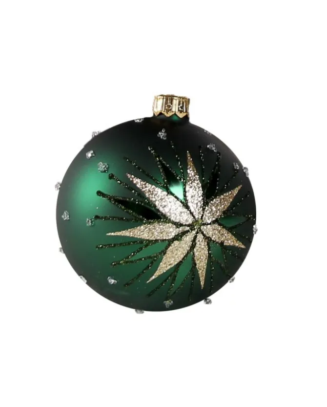 1Pz Pallina Di Vetro Decorata A Mano Verde Opaco 80Mm