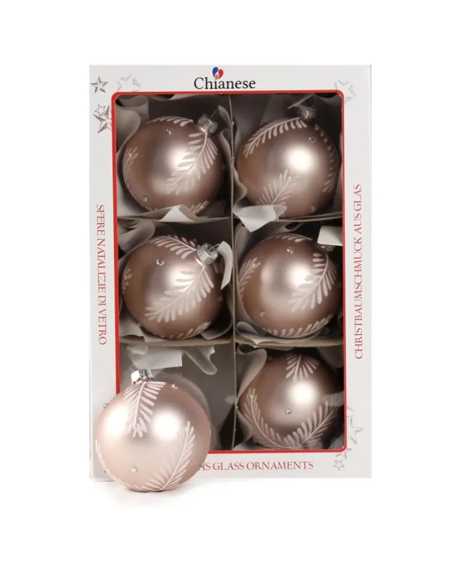 1Pz Pallina Di Vetro Decorata A Mano Rosa Opaco 80Mm