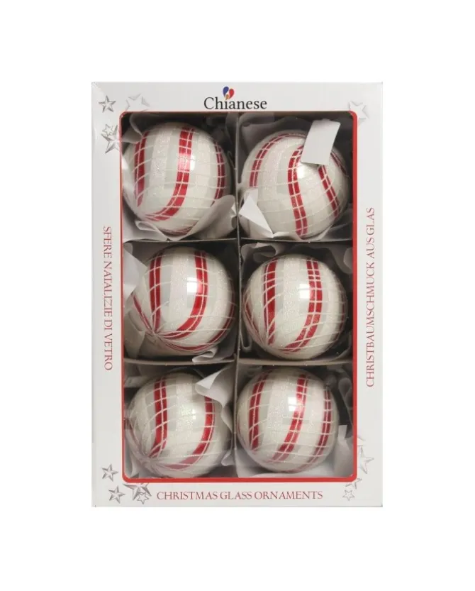 1Pz Pallina Di Vetro Decorata A Mano Bianco Lucido 80Mm