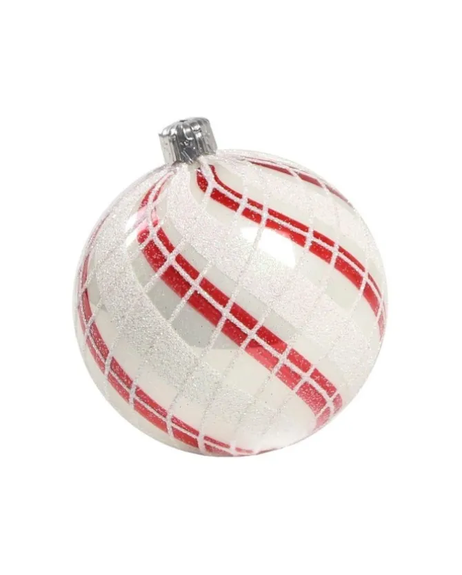 1Pz Pallina Di Vetro Decorata A Mano Bianco Lucido 80Mm