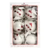 1Pz Pallina Di Vetro Decorata A Mano Bianco Lucido 80Mm