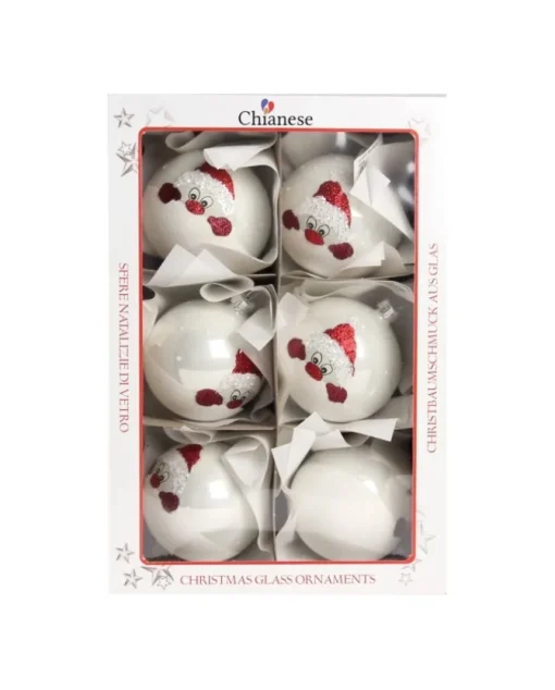 1Pz Pallina Di Vetro Decorata A Mano Bianco Lucido 80Mm