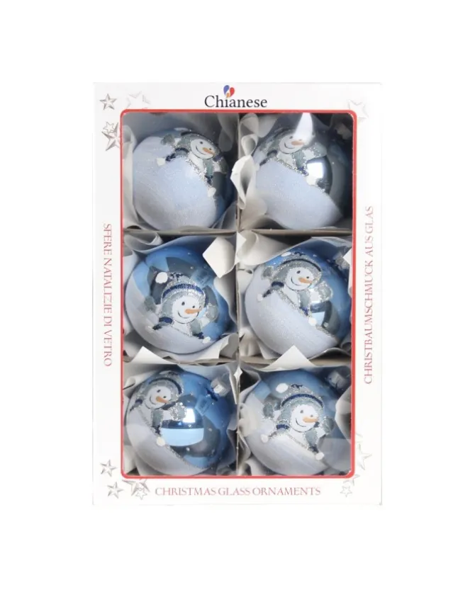 1Pz Pallina In Vetro Decorata A Mano Azzurro Lucido 80Mm