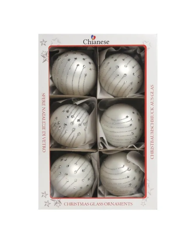 1Pz Pallina In Vetro Decorata A Mano Bianco Opaco 80Mm