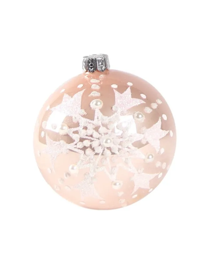 1Pz Pallina In Vetro Decorata A Mano Rosa Lucido 80Mm